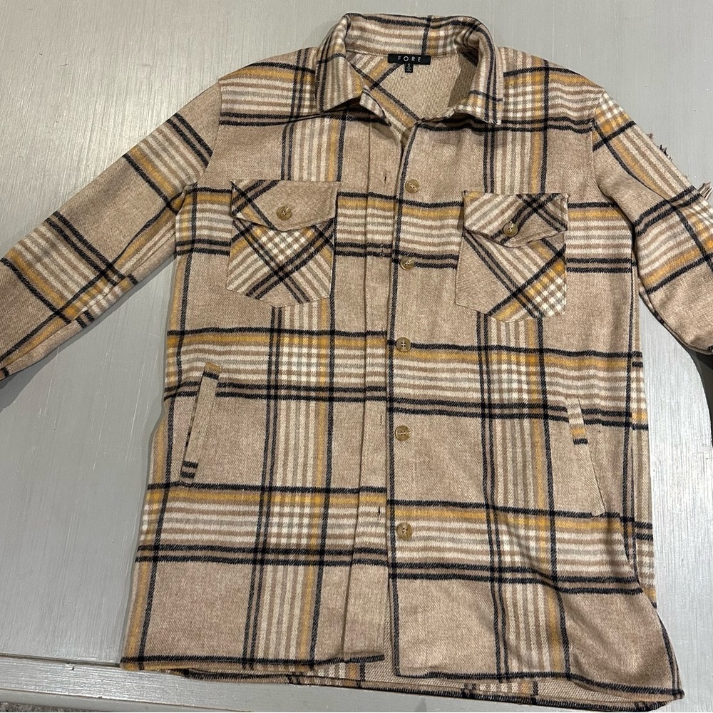 Vici Plaid Flannel Shacket with Fringe